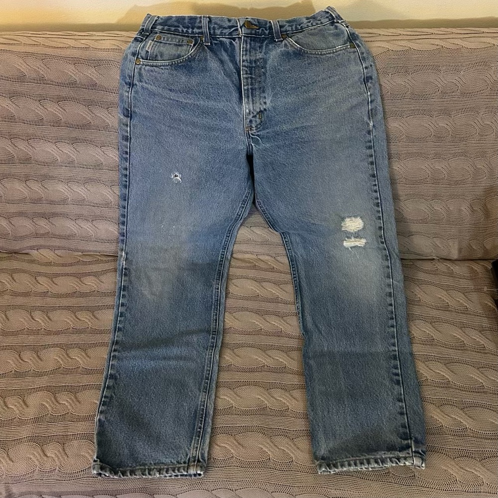 Carhartt Blue Relaxed Fit Jeans with Distressed Details